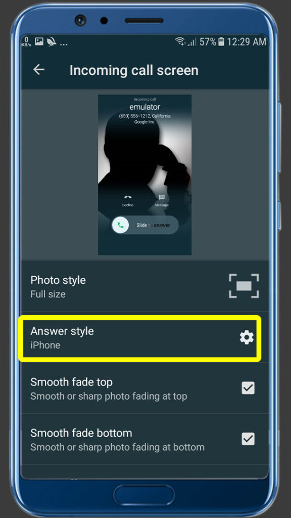 1 1 iphone style call screen for android