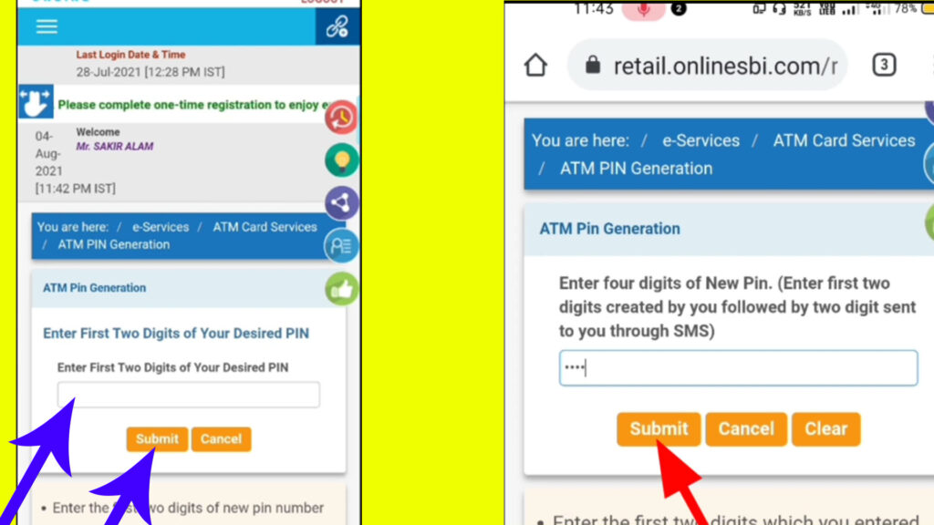 b7 sbi atm pin generation by sms